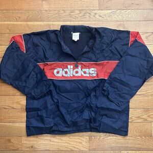 Vintage 80s Adidas Big Logo Hideaway Hood Windbreaker Track Jacket XL